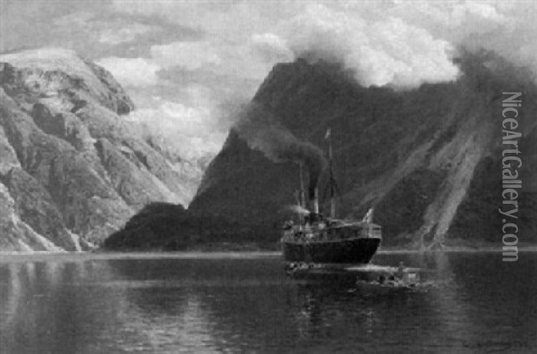 Dampfer Im Naerofjord Oil Painting - Karl Paul Themistocles von Eckenbrecher