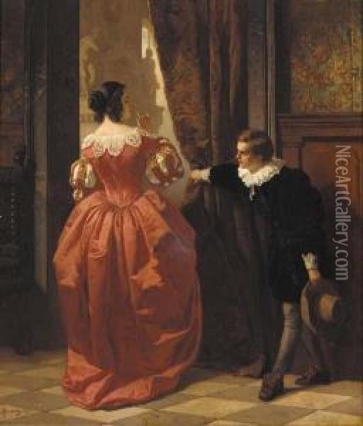 Behind The Curtain Oil Painting - Carl Ludwig Friedrich Becker