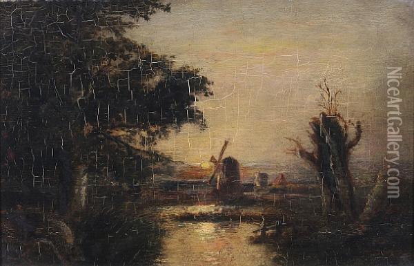 Windmill At Sunset Oil Painting - John Berney Crome