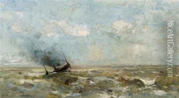 Berck Sur Mer, Vue Du Large Oil Painting - Louis Artan De Saint-Martin