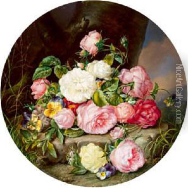 Quadro Di Fiori Con Rose E Viole Del Pensiero Oil Painting - Franz Xaver Petter