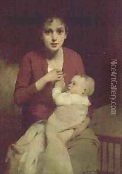 Mother and child Oil Painting - Louis Henri Deschamps