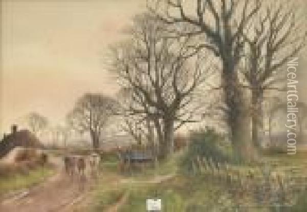 Horse And Cart On A Lane Oil Painting - Henry Charles Fox