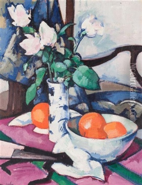 Still Life With Roses And Oranges Oil Painting - Samuel John Peploe