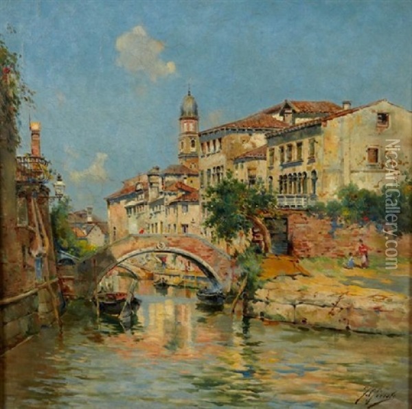 Vue D'un Canal A Venise Oil Painting - Fausto Giusto