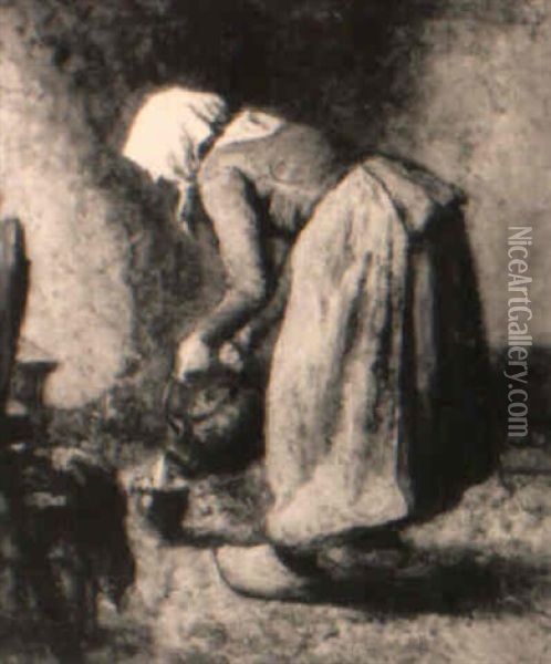 A Peasant Woman In An Interior Oil Painting - Arthur Henri Christiaan Briet