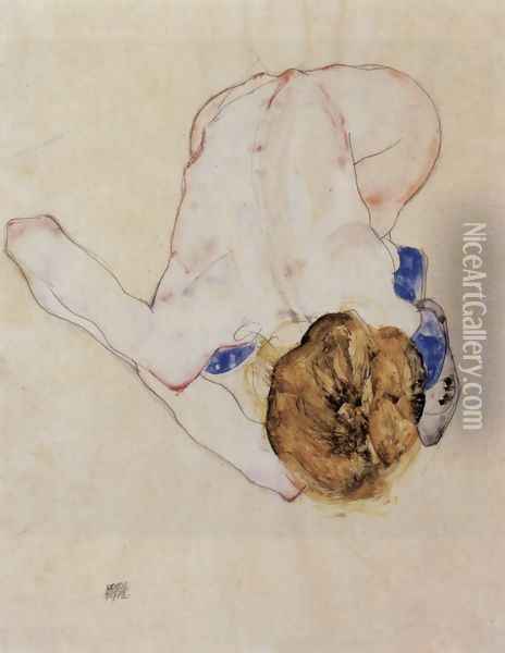 Forwards bent feminine act Oil Painting - Egon Schiele