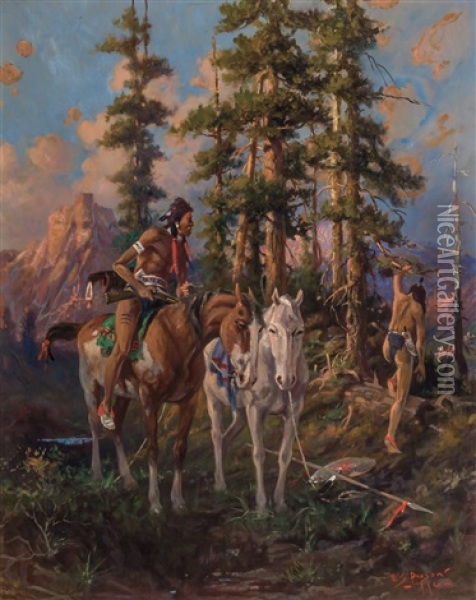 Two Scouts Watching Custer's Command, Big Horn Oil Painting - Edgar Samuel Paxson