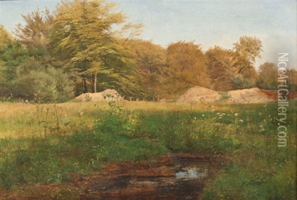 Wiesengrund Am Waldrand Oil Painting - Janus la Cour