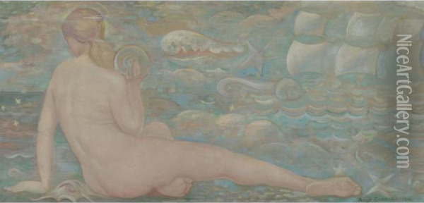 Desnudo Con Caracol Oil Painting - Angel Zarraga Arguelles