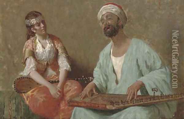 A tune on the sitar Oil Painting - Eduardo Galli