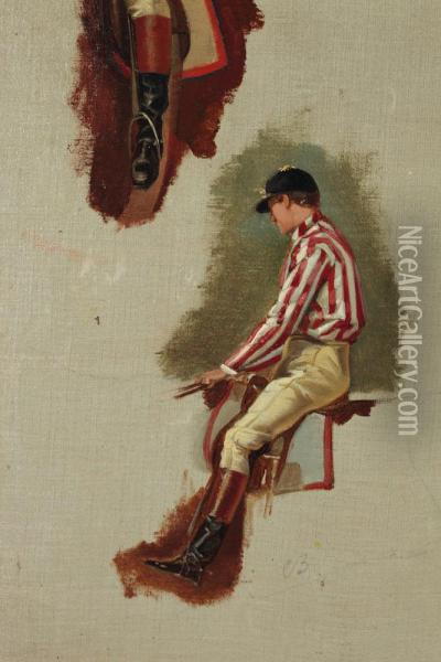 Trois Etudes De Jockeys Oil Painting - Charles Bombled