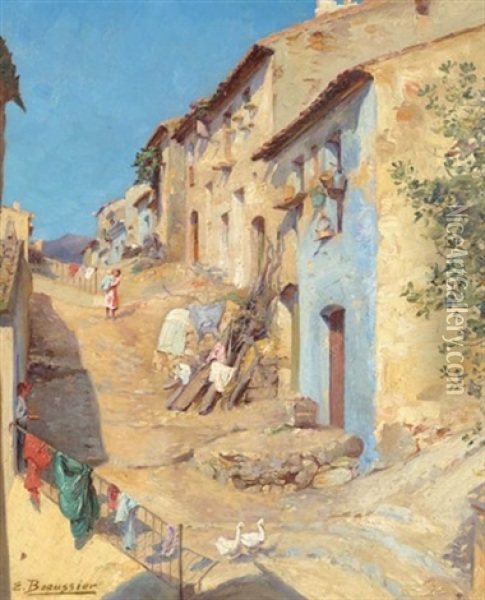 Strassenszene Der Rue De La Monroie, Villeneuve Les Avignon Oil Painting - Emile Beaussier