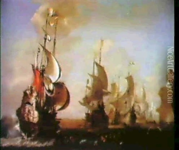 Hollandische Schiffe Beim Walfang Oil Painting - Jacob De Gruyter