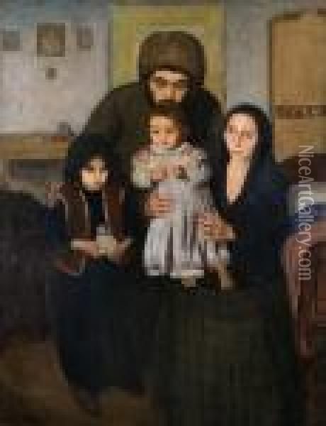 Jewish Family Before A Pogrom Oil Painting - Maurice Minkowski