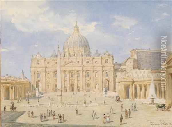 Blick Uber Den Petersplatz In Rom Auf St. Peter Oil Painting - Franz Alt