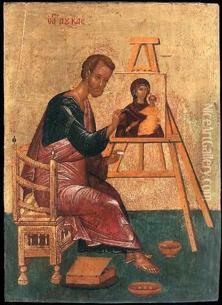 Luke Paints the Icon of the Mother of God Hodegetria Oil Painting - Russian Unknown Master