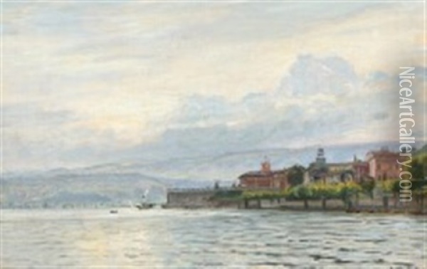 Coastal Scenery At An Italian Lake Oil Painting - Christian Peder Morch Zacho