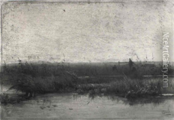 Anglers In An Extensive Polder Landscape Oil Painting - Paul Joseph Constantin Gabriel