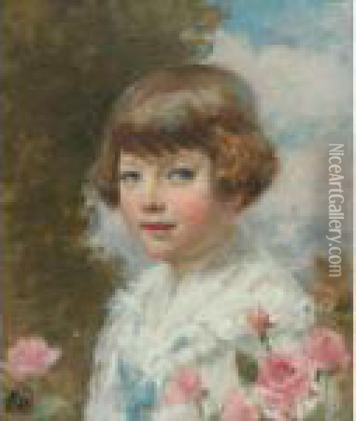 Portrait Of A Girl With Roses Oil Painting - Bonny Rupert