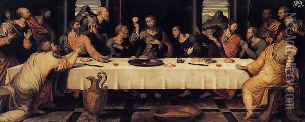 The Last Supper c. 1560 Oil Painting - Juan De (Vicente) Juanes (Masip)