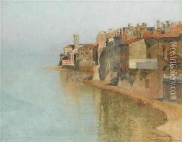 Houses On A Bay Oil Painting - Franz Rumpler