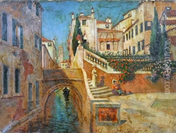 Venice Scene With Canal Oil Painting - W. Livingston Anderson