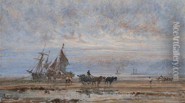 Unloading The Catch, Whitby Oil Painting - George Weatherill