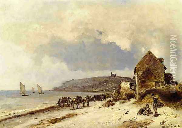 The Beach at Sainte-Adresse Oil Painting - Johan Barthold Jongkind