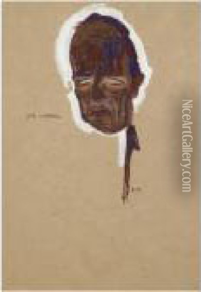 Bildnis Dr Oskar Reichel, Maske (portrait Of Dr Oskar Reichel, Headstudy) Oil Painting - Egon Schiele