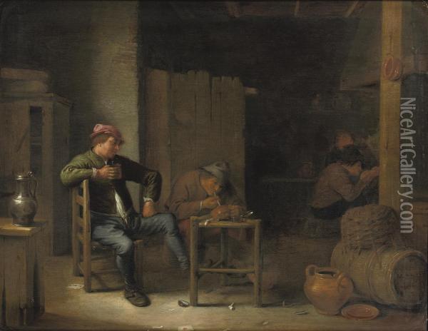 Boors Drinking And Smoking In A Tavern Oil Painting - Hendrick Maertensz. Sorch (see Sorgh)