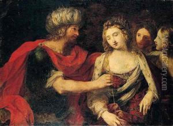 Esther Before Ahasuerus Oil Painting - Giovanni Andrea Sirani