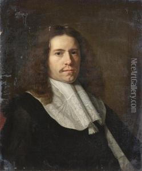 Portrait Of A Gentleman, Half-length, In A Black Robe With A Lace Collar Oil Painting - Lodewyck Van Der Helst