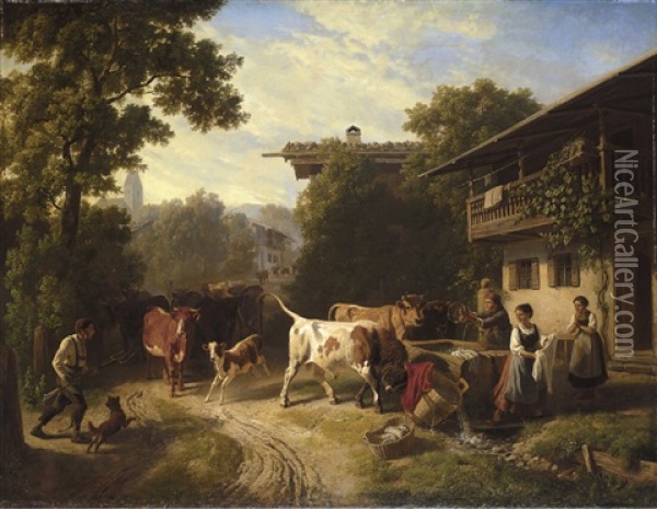Heimkehrende Herde Oil Painting - Robert Eberle