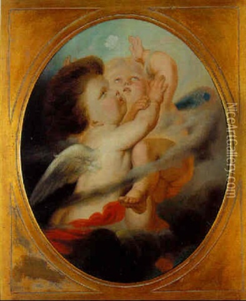 Deux Amours Et Papillons Oil Painting - Antoine Joseph (Antonie) Wiertz