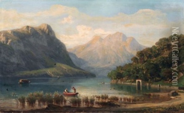 Gebirgssee In Den Alpen Oil Painting - Eduard Friedrich Pape