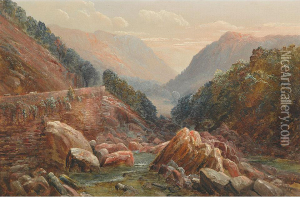 Looking Down The Lledr Valley From Pont-y-pant Near Bettws-y-coed Oil Painting - Thomas Finchett