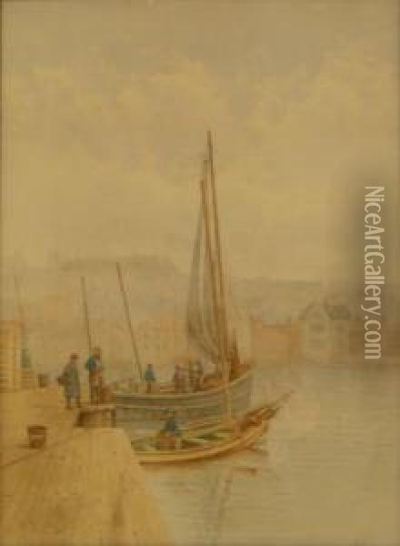Whitby' Dock End Oil Painting - Edward C. Booth