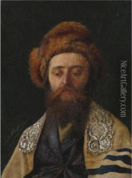 Portrait Of A Rabbi With Tallit Oil Painting - Isidor Kaufmann