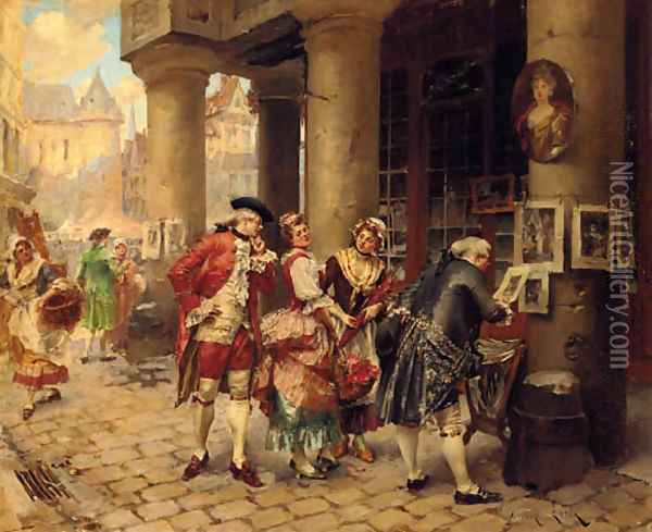 Connoisseurs at the street market Oil Painting - Henri Victor Lesur