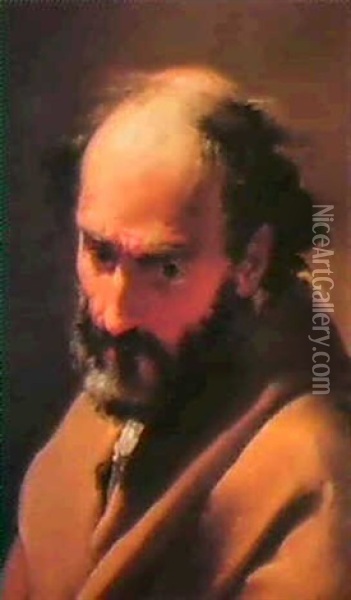 A Bearded Man, Bust Length, Ina Grey Cape Oil Painting - Ubaldo Gandolfi