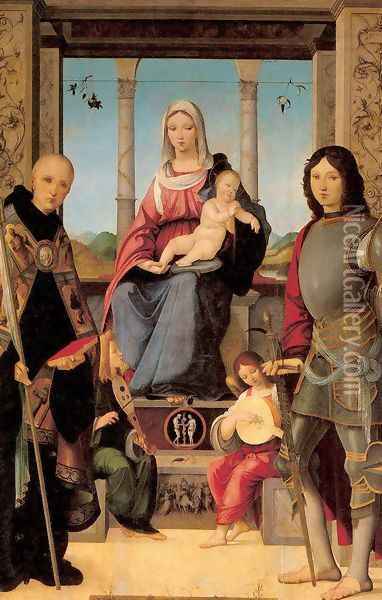 The Virgin and Child with Saints Benedict and Quentin Oil Painting - Francesco Marmitta