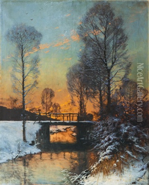 Snowy River Landscape Oil Painting - Franz Hecker