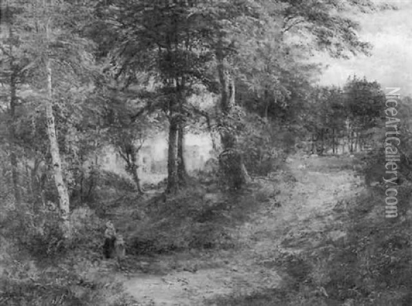 Figures In The Woods Of A Country Estate Oil Painting - Henry Dawson