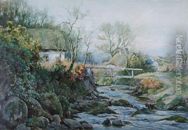 The Village Stream, Glan Conwy Oil Painting - Tom Clough