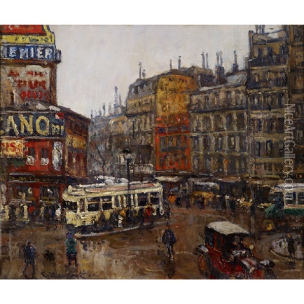 Place De Clichy Oil Painting - Georges Barwolf