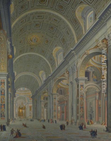 The Interior Of Saint Peter's, Rome Oil Painting - Giovanni Niccolo Servandoni