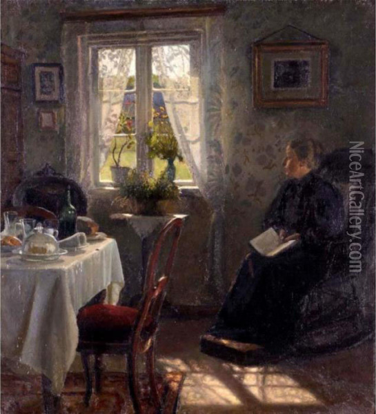 Theartist's Wife In An Interior Oil Painting - Otto Petersen Balle