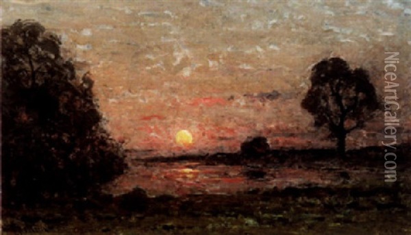 Solnedgang Over Seine Oil Painting - Per Ekstroem