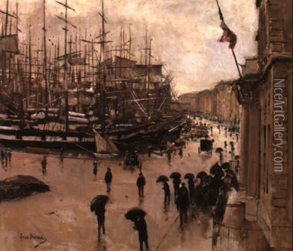 A Rainy Day On The Quay, Marseilles Oil Painting - Jean Beraud